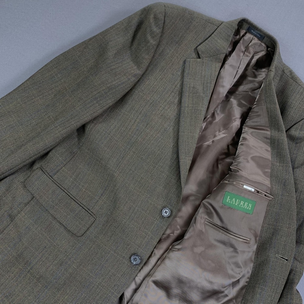 Lauren Ralph Lauren Blazer Mens 42L Brown Wool Herringbone 2 Button Sport Coat
